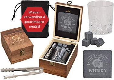 Набір Woma Whisky Stones 4 охолоджуючі кубики, щипці, стакан і підставка в дерев'яній коробці для напоїв