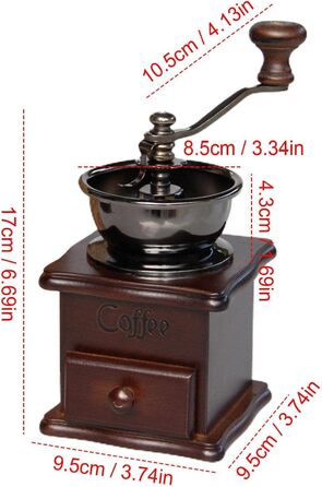 Ручна кавомолка Burr - Маленька дерев'яна кавомолка, антикварна ручна кавомолка з чавуну (50 символів)