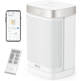 Електричний обігрівач Dreo Atom One S: тихий, енергоефективний, з Wi-Fi, пультом керування та 12-годинним таймером, 1500W, 3 режими, 3 швидкості, PTC кераміка, білий