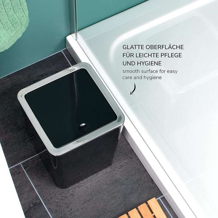 Косметичне відро для ванної кімнати bremermann серії Savona з відкидною кришкою, пластикове відро для ванни, 5,5 літра (чорне, кутове)