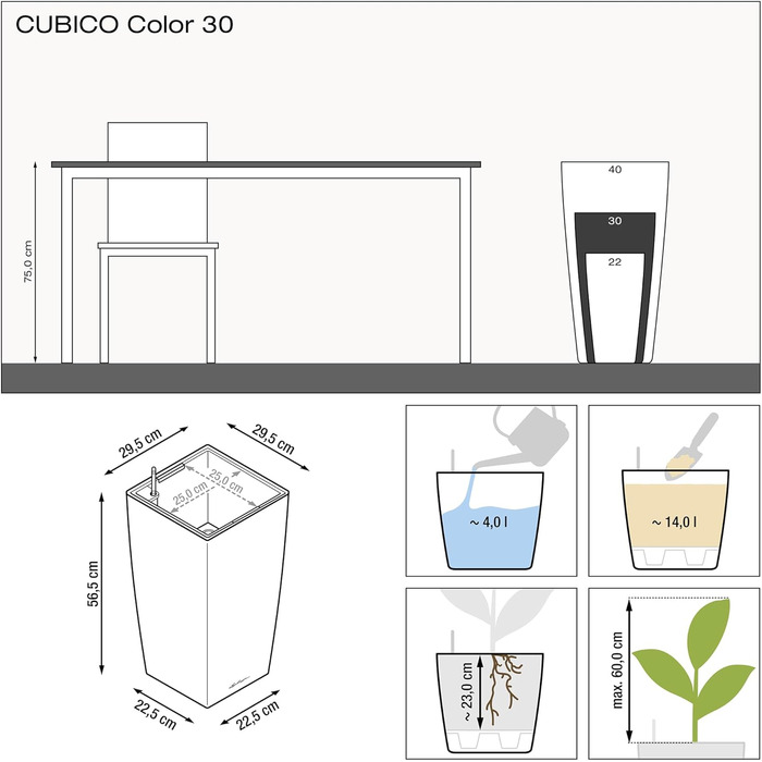 Горщик Lechuza Cubico 40 Комплект (Мускат, 29.5x29.5x56.5 см)