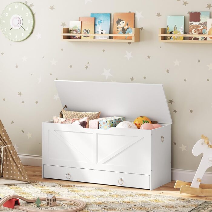 HOOBRO Лавка-сховище з ящиком, дитяча іграшкова скриня, біла, 100 см