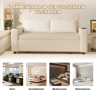 Диван-ліжко JUMMICO 2-місний бежевий з функцією розкладання, подушками та підсклянниками для вітальні/спальні 75x160x93 см