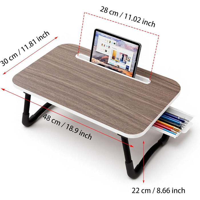 Столик для ноутбука в ліжко, столик для роботи, Homeoffice, підставка для ноутбука на диван, піднос-столик (Компактний, Коричневий, 48x30 см)