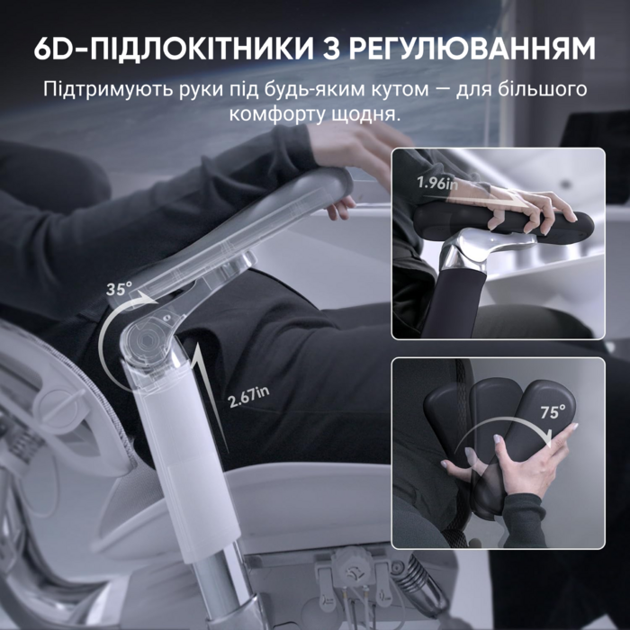 Ергономічне офісне крісло SIHOO Doro S300 white з поперековою підтримкою та підлокітники 6D