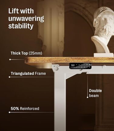 Регульований стіл MAIDeSITe S2 Pro (160x80 см) з електроприводом, 160 кг, захист від зіткнення, білий каркас + вінтажна коричнева стільниця