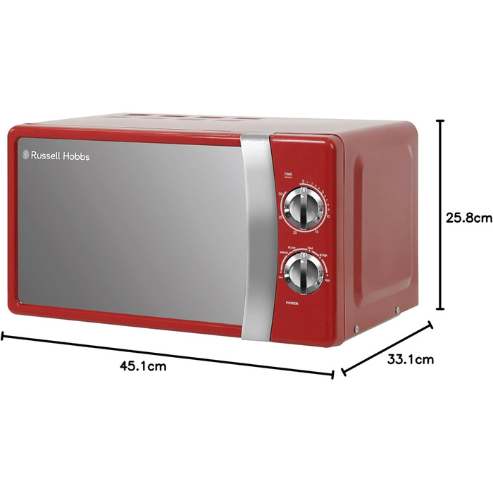 Мікрохвильова піч Russell Hobbs RHMM701C Solo 17л, 700 Вт, червона: 5 рівнів потужності, таймер, розморожування, легке очищення