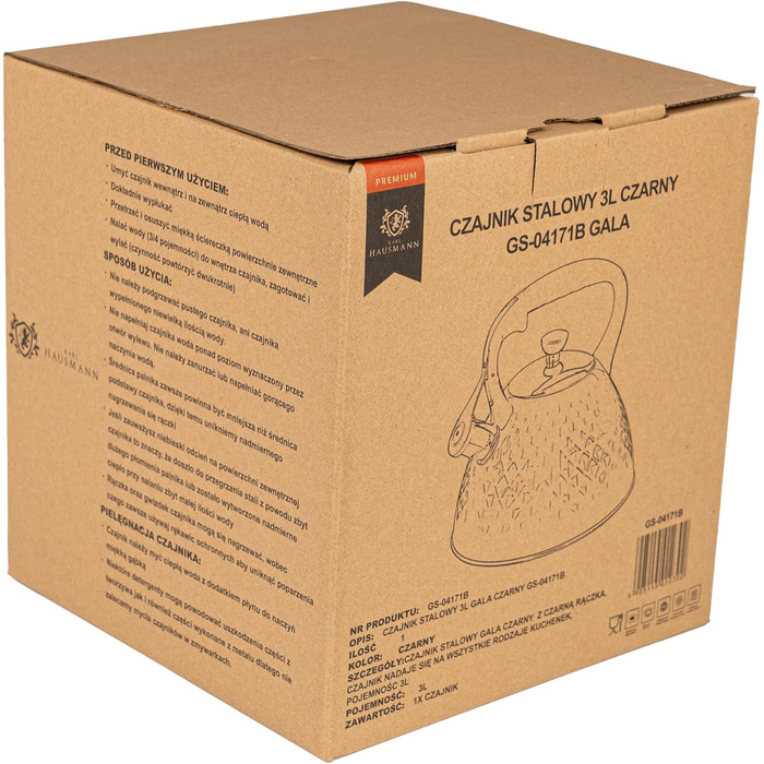 Чайник для плити Induktion 3L, чорний, з авто-свистком, нержавіюча сталь