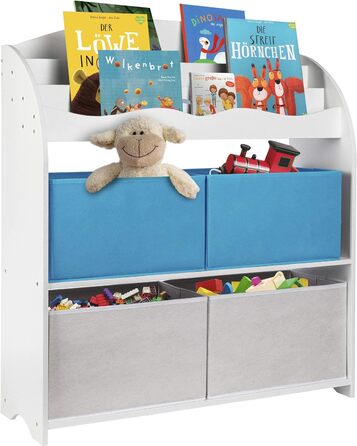 ОНВАЯ Дитячий Фінн Білий Дитяча полиця з коробками Зберігання книг та іграшок Органайзер для дитячої кімнати (книжкова шафа синього кольору)