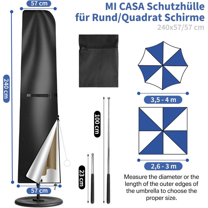 Чохол для парасольки/маркетки: захист від сонця та УФ-променів, діаметр до 400 см, розмір 300x300 см. Колір: коричневий/чорний. З підсилювачем.