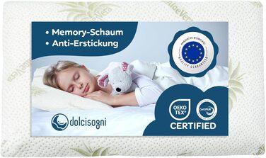 Подушка для дитячого ліжечка Kinder Dolci Sogni з Memory Foam, 50x30x5.5 см, знімний чохол з алое вера
