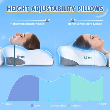 Ортопедична подушка для шиї з Memory Foam - ергономічна подушка для голови проти болю в шиї, регульована за висотою для тих, хто спить на боці, з дихаючим чохлом для здорового сну, білий, 60 x 35 см