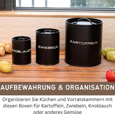 Коробки для зберігання картоплі, цибулі та часнику (набір 3 шт.) - Коробки для овочів з вентиляційними отворами, матовий чорний