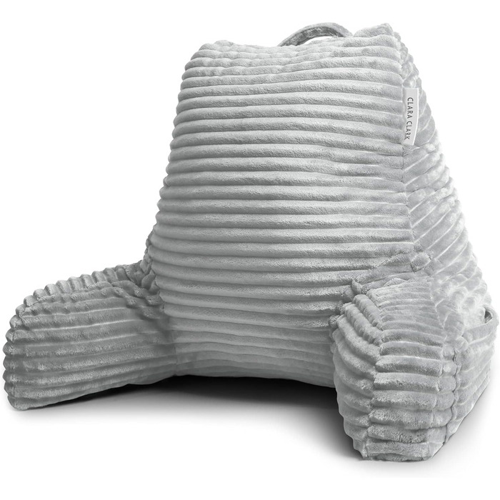 Крісло-лежак Clara Clark для дорослих - спинка для сидіння в ліжку, стандартна плюшева подушка для ліжка, подушка з подрібненим пінополіуретаном з підлокітниками та кишенями, сріблясто-сірий колір