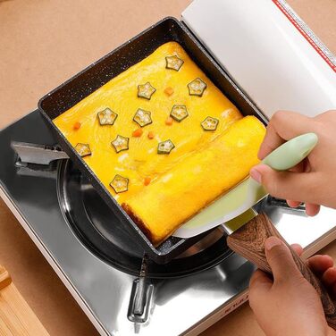 Японська сковорода для омлету тамагоякі, сковорода для яєчних рулетів з антипригарним покриттям, прямокутна сковорода з дерев'яною ручкою, високоміцний алюмінієвий квадрат