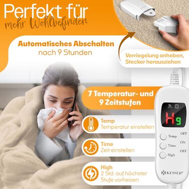 Електрична грілка KESSER® з плюшу 160x120 см, антрацит, з таймером, 7 температурних режимів, пральна до 40°C, цифровий дисплей, сертифікат TÜV SÜD GS