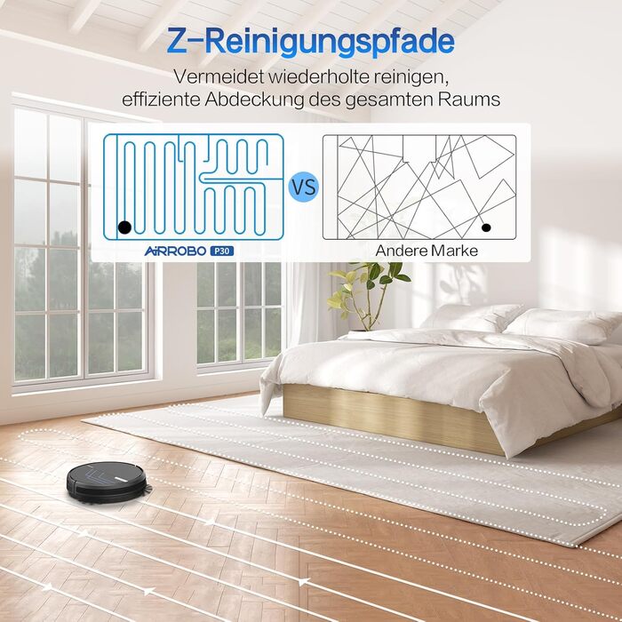 Робот-пилосос AIRROBO P30 з функцією миття підлоги, 3000Pa, 3-в-1, для тварин, килимів, твердих підлог, з пультом керування, 120 хв роботи, чорно-синій