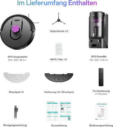 Робот-пилосос Vexilar W15 з функцією миття підлоги, бездротовий, 10000Pa, LiDAR-навігація, 180 хвилин роботи, керування через додаток та голосовий помічник