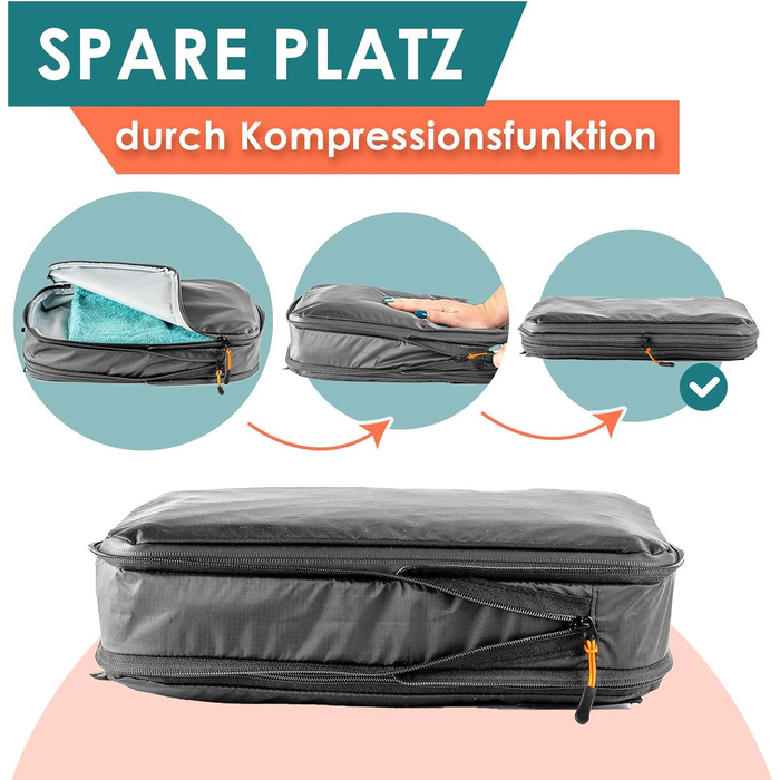 Набір компресійних органайзерів для одягу в подорожі Packing Cubes, 8 предметів, сірі — легкі сумки-вкладки для рюкзака та валізи