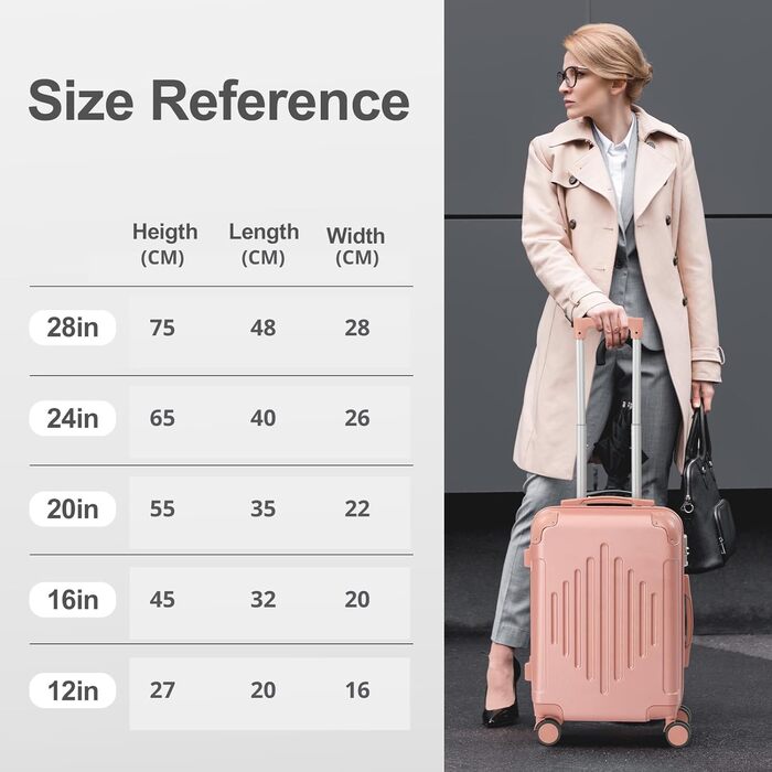 Набір валіз LALAHO 2 шт. з косметичкою, сірий, ABS, телескопічний ручка, ручна поклажа, захист кутів (Roségold-1, M (55CM))