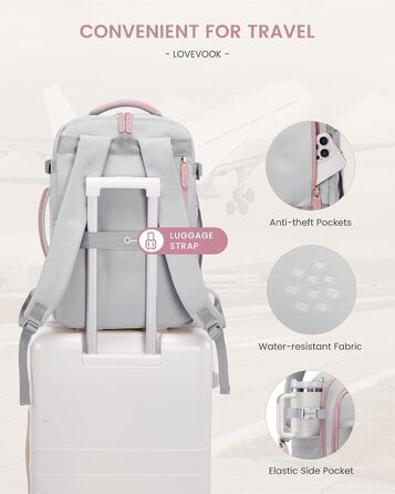 Рюкзак для ручної поклажі LOVEVOOK 40L, сірий/рожевий, для ноутбука 17.3