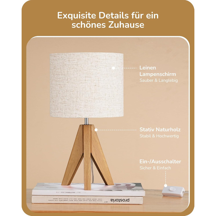 LED настільна лампа EDISHINE з ручним плетінням абажуру та дерев'яним штативом, 2700K тепле світло, бохо стиль для спальні, вітальні та готелю, з лампою E27 4W (сучасний дизайн)