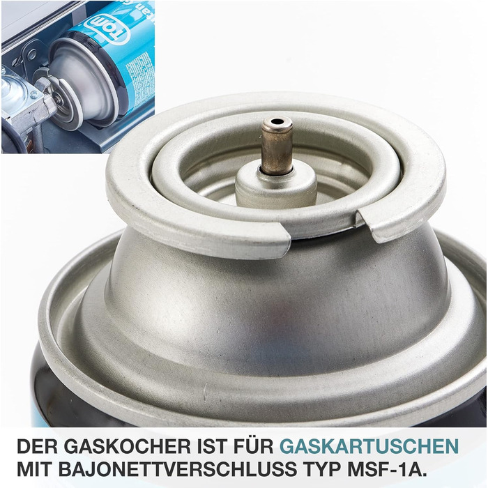 Газовий наметковий пальник TOM Edelstahl MSF-1A з нержавіючої сталі - 2200 Вт, Piezo-запалювання, для газових балонів, з кейсом