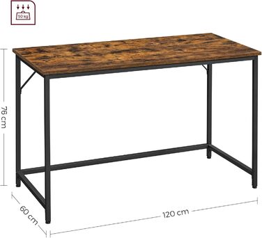 Стол VASAGLE для робочого кабінету, спальні, вітальні: 120 x 60 см, вінтажний коричневий + чорний, LWD039B01V1