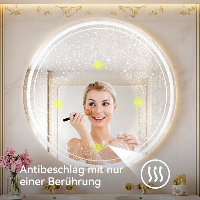 Дзеркало для ванної кімнати з підсвічуванням 70x50 см, LED, Smart, антизапар, 3 кольори, диммування, вертикальна/горизонтальна орієнтація