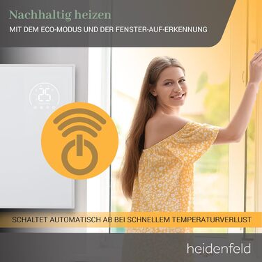 Інфрачервовий обігрівач Heidenfeld HF-HP140 | 300 Вт | 10 м² | Керування через додаток, пульт, сенсорна панель | Мобільний електрообігрівач з термостатом