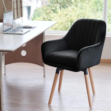 Крісла для обідньої зони ELUCHANG, набір 2 шт., поворотні на 360°, м'яке сидіння (10 см), з високими підлокітниками, кремово-білий велюр, до 150 кг, для спальні, кухні, вітальні