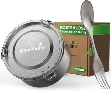 Преміум ланчбокс Blockhütte з нержавіючої сталі для дітей, 780 мл, з ложкою та 2 ущільнювачами, витримує температуру духовки, можна мити в посудомийній машині