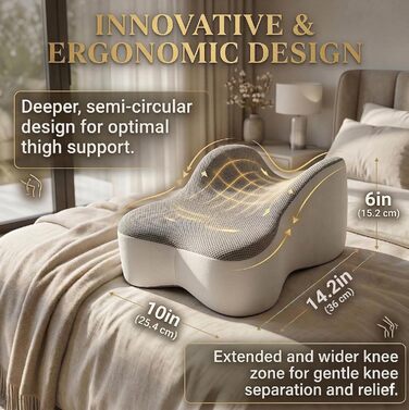 Ергономічна подушка між ніг для сну на боці (36 см) — ортопедична подушка для колін та стегон, біла, зі знімним чохлом