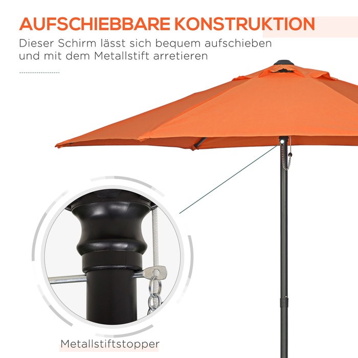 Outsunny Parasol Ø196 см, поворотна парасолька з функцією складання, шестикутна балконна парасолька пляжна парасолька вітрозахисна стабільна ринкова парасолька Crank Parasol Захист від сонця для пляжу Балконний сад, помаранчевий