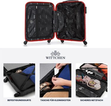 Набір валізWITTCHEN 4 в 1: Чотири валізи з ABS-пластику з коліщатами Spinner, кодовий замок, Groove Line (червоний)