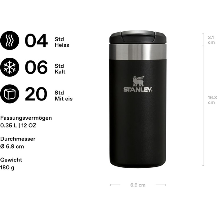 Термокружка Stanley Aerolight Transit - 350 мл, чорна - Зберегає тепло до 6 годин, миється в посудомийній машині, для кави з собою