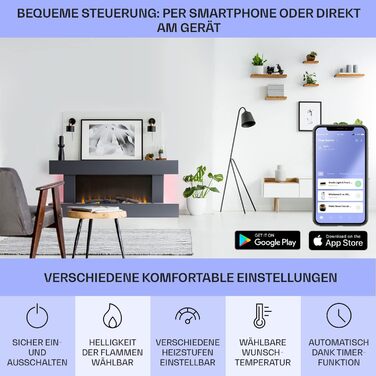 Електрокамін Klarstein Light & Fire 2 Smart, 2000 Вт, LED-імітація полум'я, настінний, з пультом і таймером, економний, корпус з МДФ, білий/чорний