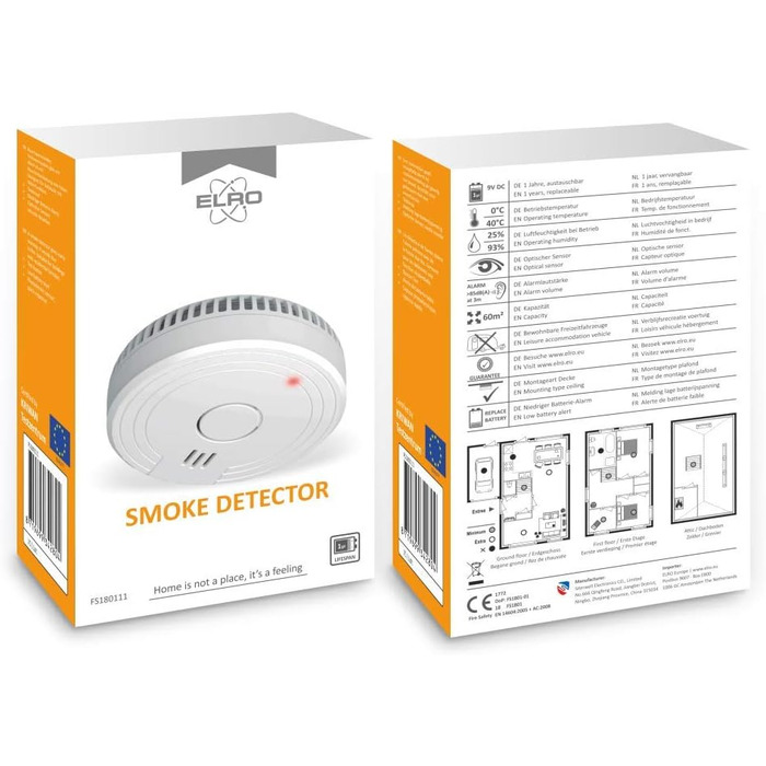 Датчик диму ELRO FS1801 - 10 шт. Відповідає стандарту EN14604