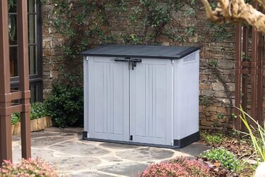 Keter Store It Out Nova пластиковий садовий сарай, 132x71,5x113,5 см, 880 л, для 2 сміттєвих баків по 120 л, вуличний, захист від негоди, замикається, світло-сірий
