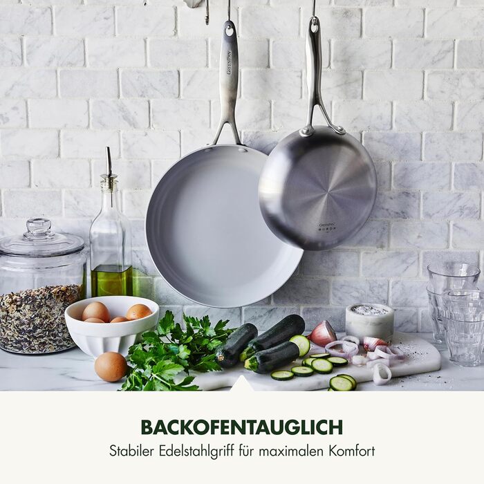 Набір сковорідок GreenPan Venice Tri-Ply 20см та 26см, нержавіюча сталь, антипригарне покриття без PFAS, для індукційних плит, сумісний з духовкою, можна мити в посудомийній машині, срібний колір