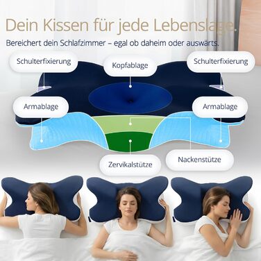 Подушка для шиї Home Vibez® з піною з пам'яті ефекту, знімає біль у шиї та плечах, ергономічний дизайн, ортопедична підтримка шиї з охолоджуючим чохлом для будь-яких положень сну, з сумкою для подорожей
