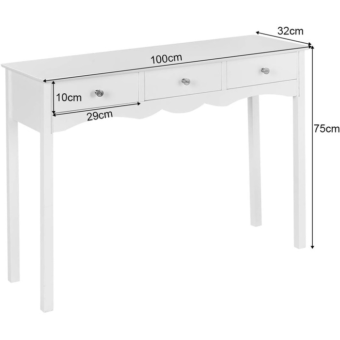 Консольний стіл COSTWAY з 3 ящиками, 100x32x75 см, передпокій/вітальня/спальня, білий