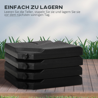 Важкі основи для парасольки, що заповнюються водою та піском, пластик, 103Д x 103Ш x 8,3В см, Чорний