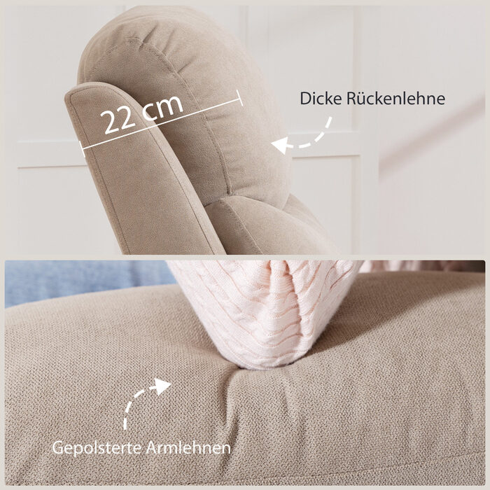 Крісло-релакс ручної роботи, сучасне крісло в стилі льону з товстим м'яким наповнювачем, м'якими підлокітниками та підставкою для ніг, бежеве.