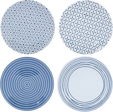 Набір посуду для кемпінгу на 4 особи, блакитно-білий, з меламіну, 16 предметів. Ідеально для кемпінгу, автодому та пікніків