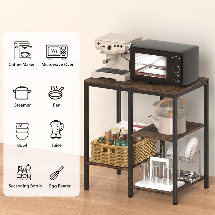 Металевий стелаж для мікрохвильовки, 4 яруси, регульований, для кухні, чорний