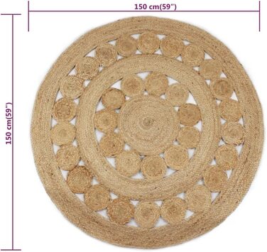 Дизайн килима VidaXL, плетений візерунок ручної роботи з джуту, 120 см, круглий, для вітальні (150 см)