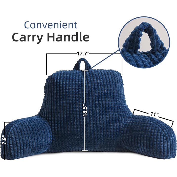 Лежанка для читання Nice Night, подушка-валик, велика, для дорослих та дітей, спинка з підлокітниками, підтримка спини для відпочинку та сну в ліжку/на дивані, вафельний візерунок, стереоскопічний дизайн (Темно-синій, Large)