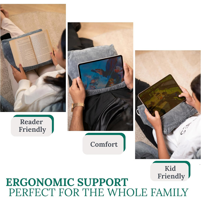 Storrejoy Велике подушко-крісло для читання - спинка для сидіння в ліжку з підлокітниками, знімною подушкою для голови, з піною з пам'яті, тримачем для книги/планшета, кишенями для зберігання та отвором для ручки (Антрацит) Темно-сірий