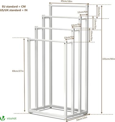 Підставка для рушників Vounot® на ніжках, металева, 3 стійки, чорна (4 яруси)